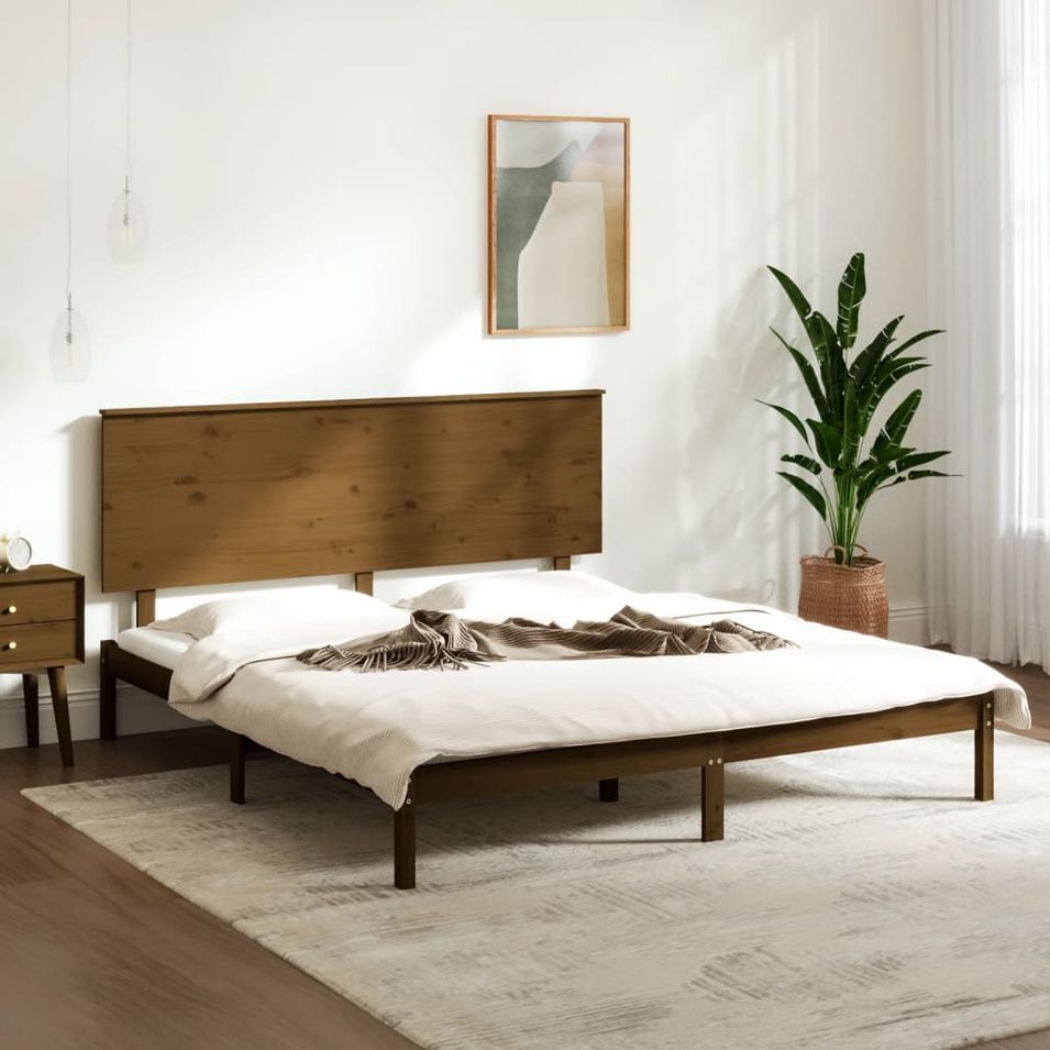 Cadre de lit Marron miel Bois de pin massif 200x200 cm - Photo n°1