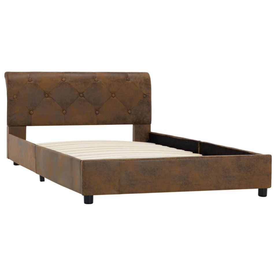 Lit Marron Similicuir daim 100 x 200 cm 2 - Photo n°1