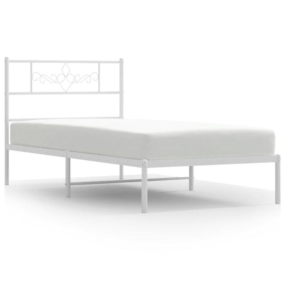 Cadre de lit métal avec tête de lit blanc 100x200 cm - Photo n°1