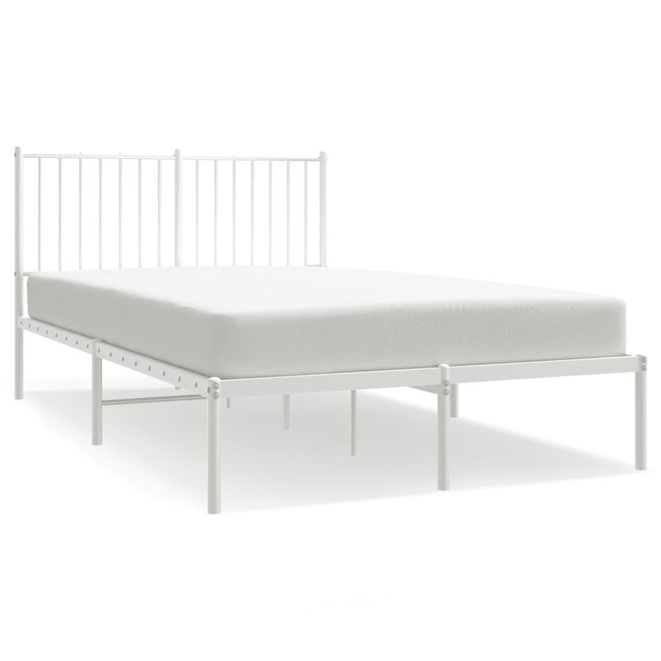 Cadre de lit métal avec tête de lit blanc 120x190 cm - Photo n°1