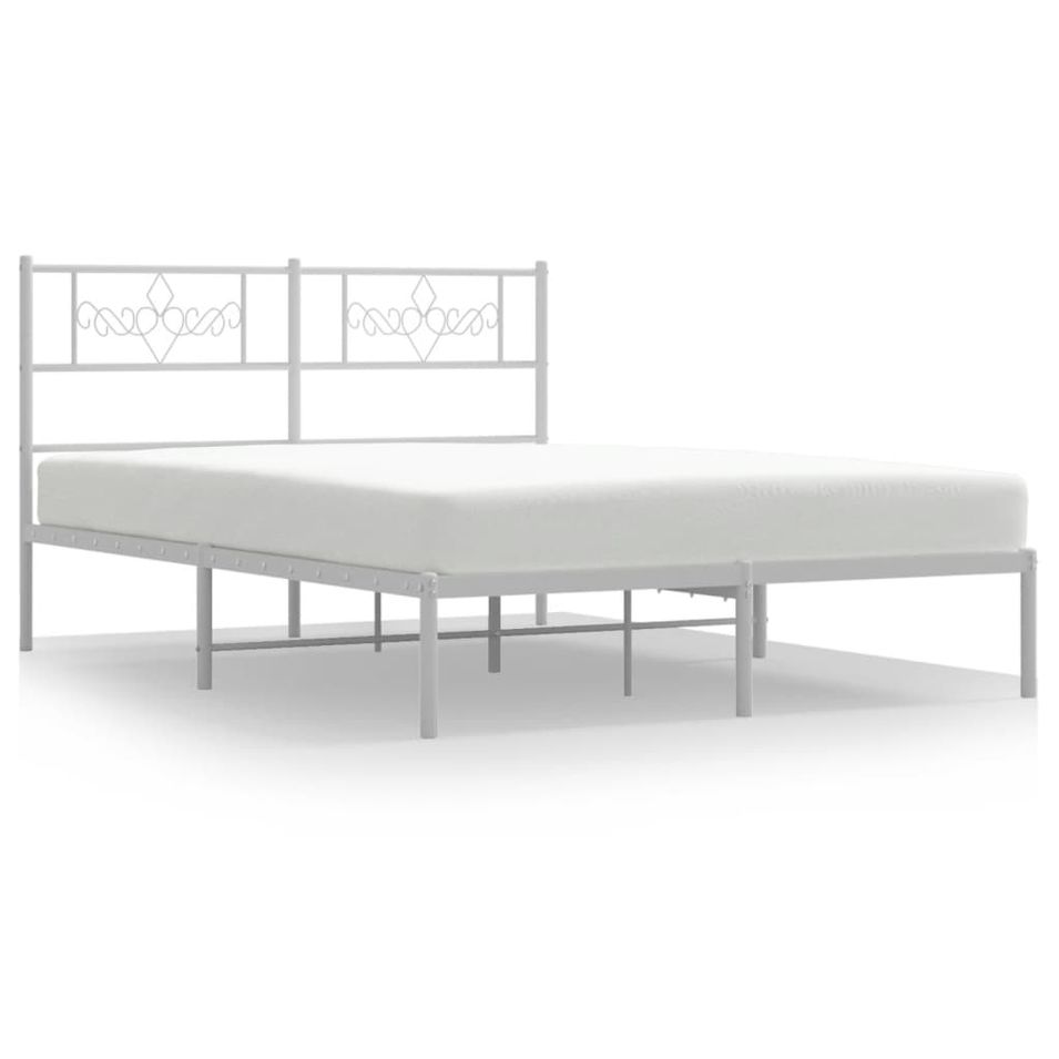 Cadre de lit métal avec tête de lit blanc 140x190 cm - Photo n°1