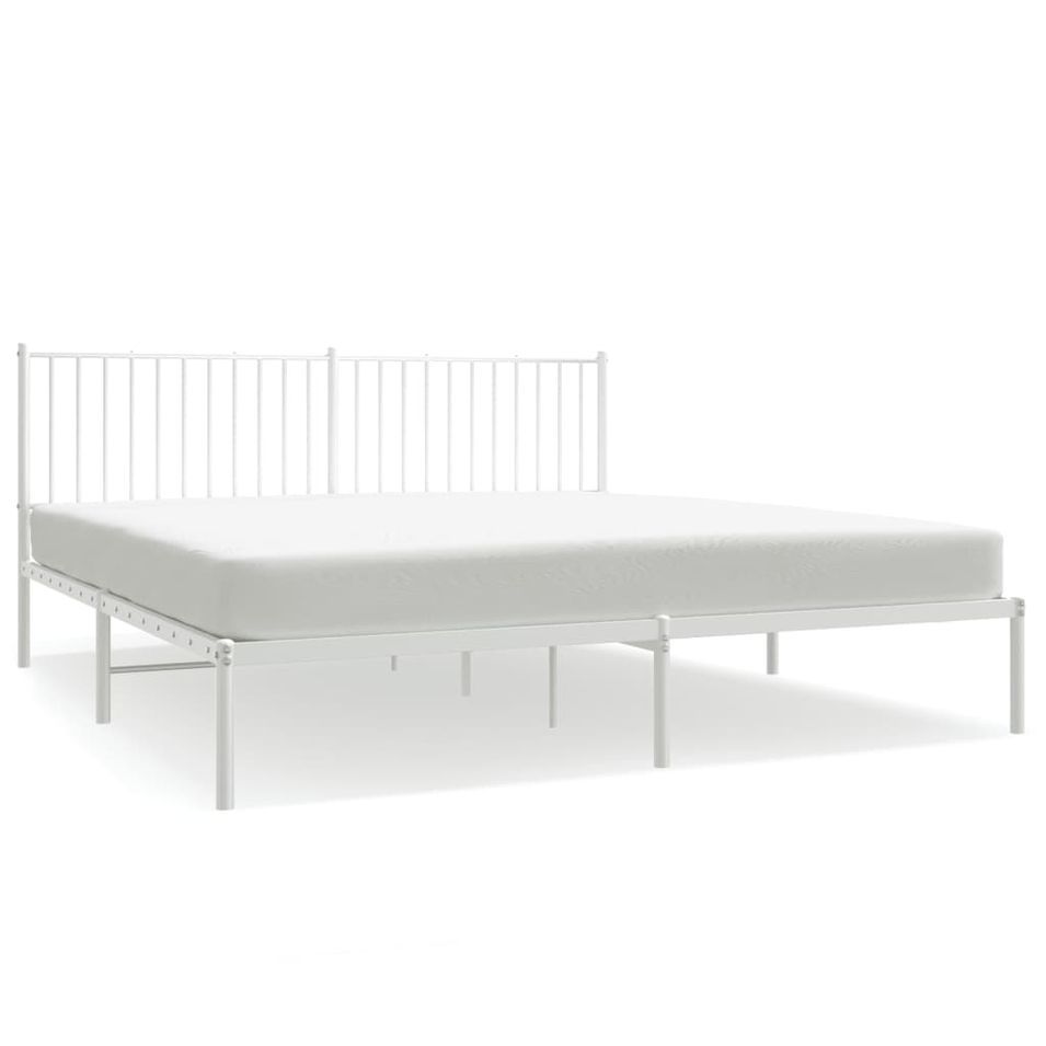 Cadre de lit métal avec tête de lit blanc 180x200 cm - Photo n°1