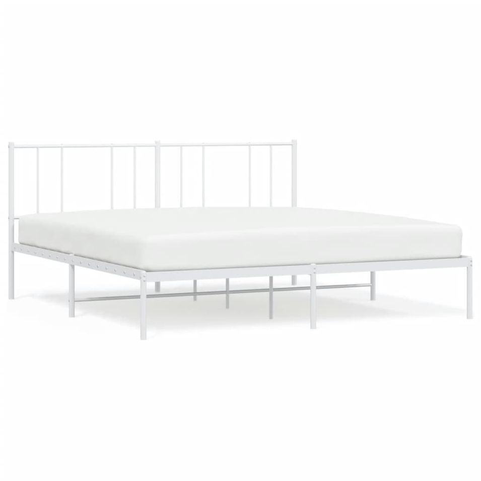 Cadre de lit métal avec tête de lit blanc 183x213 cm - Photo n°1