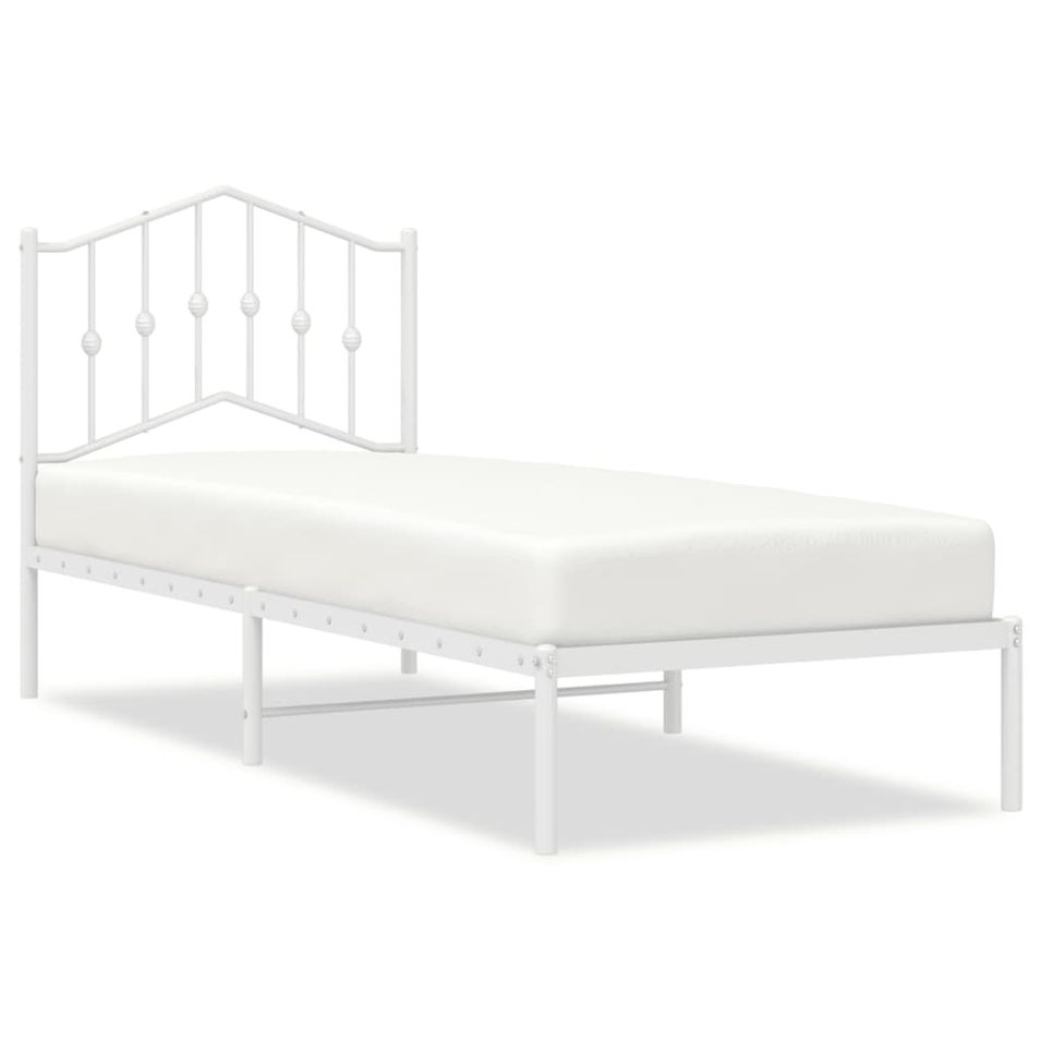 Cadre de lit métal avec tête de lit blanc 75x190 cm - Photo n°1