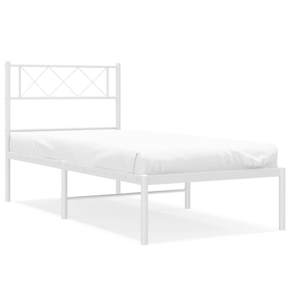 Cadre de lit métal avec tête de lit blanc 80x200 cm - Photo n°1