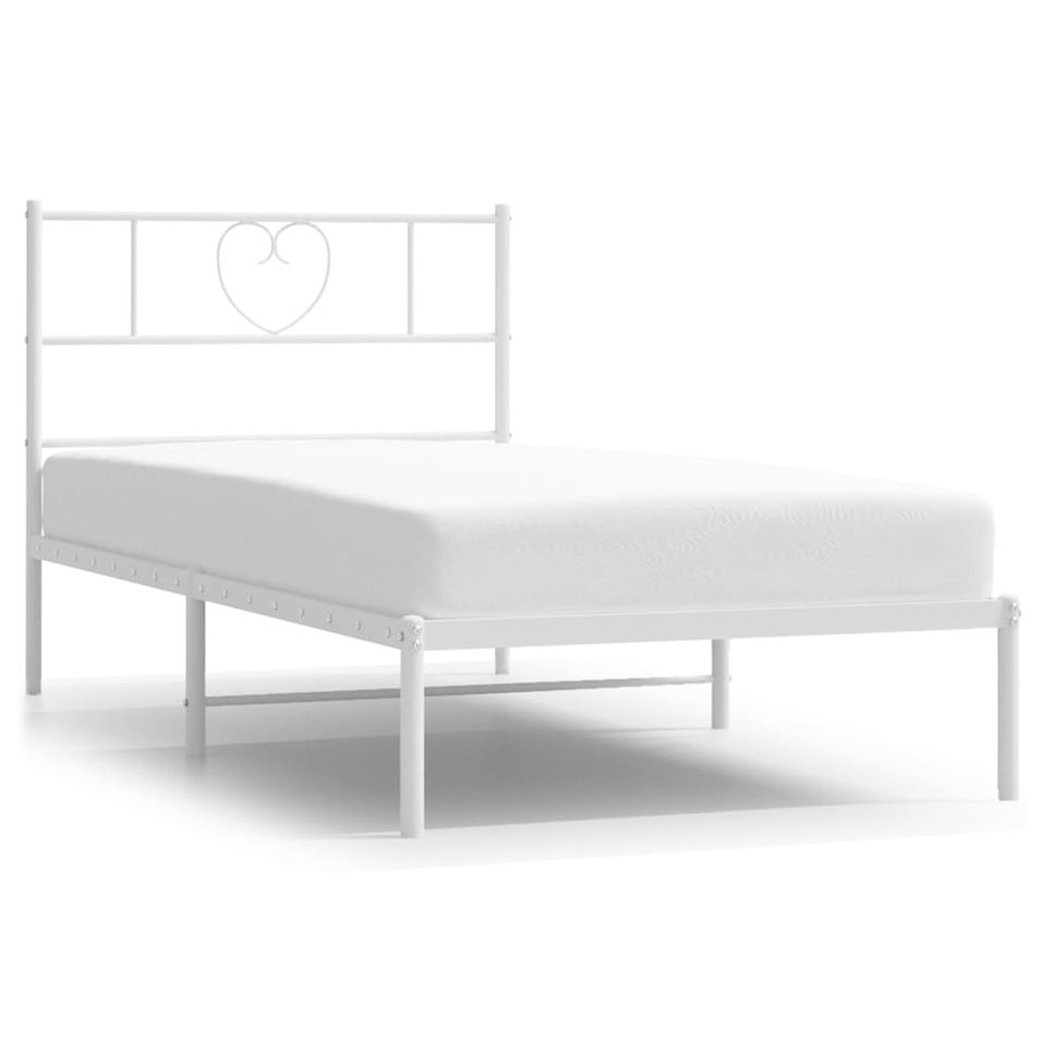Cadre de lit métal avec tête de lit blanc 80x200 cm - Photo n°1