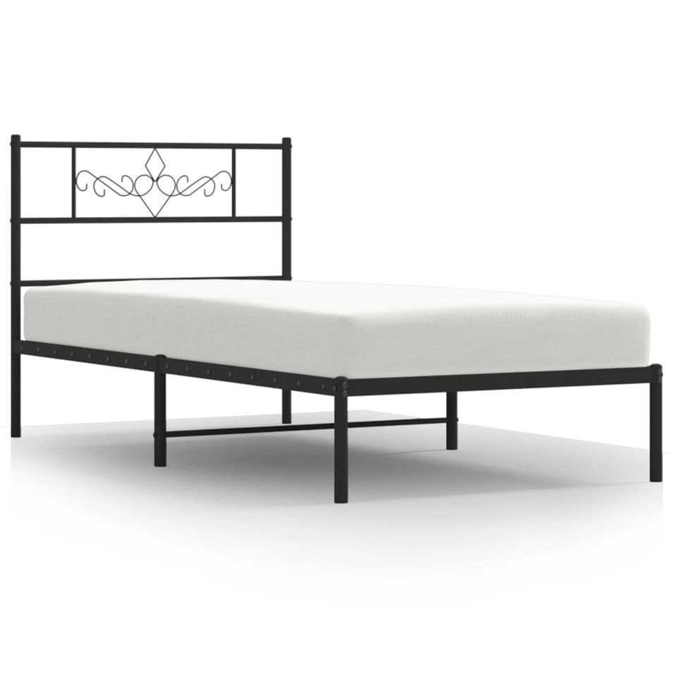 Cadre de lit métal avec tête de lit noir 80x200 cm - Photo n°1