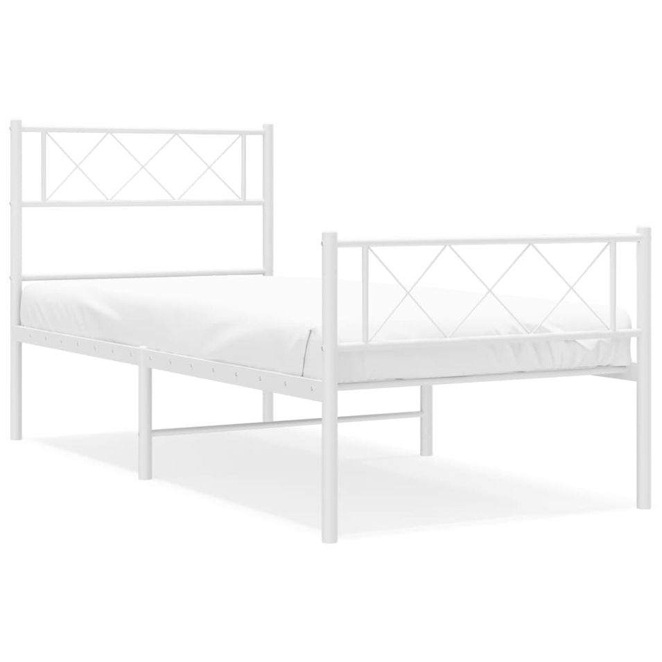 Cadre de lit métal avec tête de lit/pied de lit blanc 100x190cm - Photo n°1