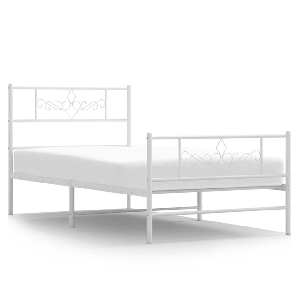 Cadre de lit métal avec tête de lit/pied de lit blanc 100x200cm - Photo n°1
