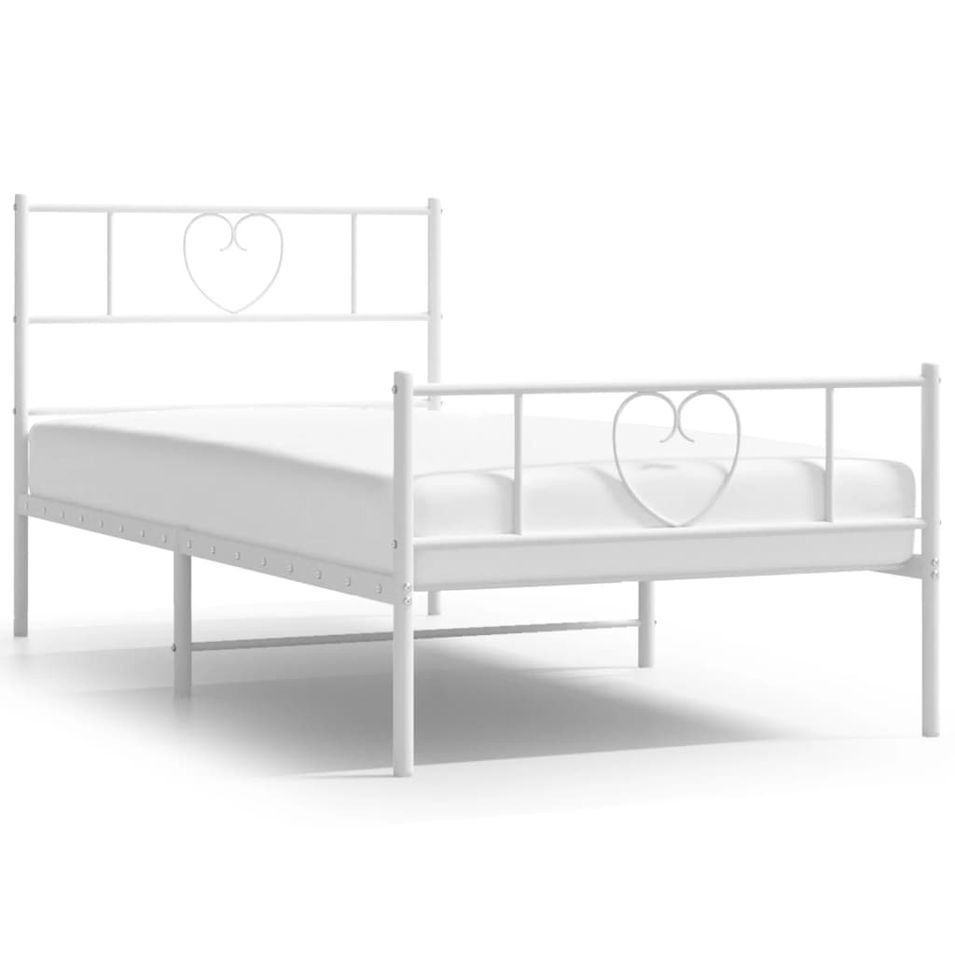 Cadre de lit métal avec tête de lit/pied de lit blanc 107x203cm - Photo n°1
