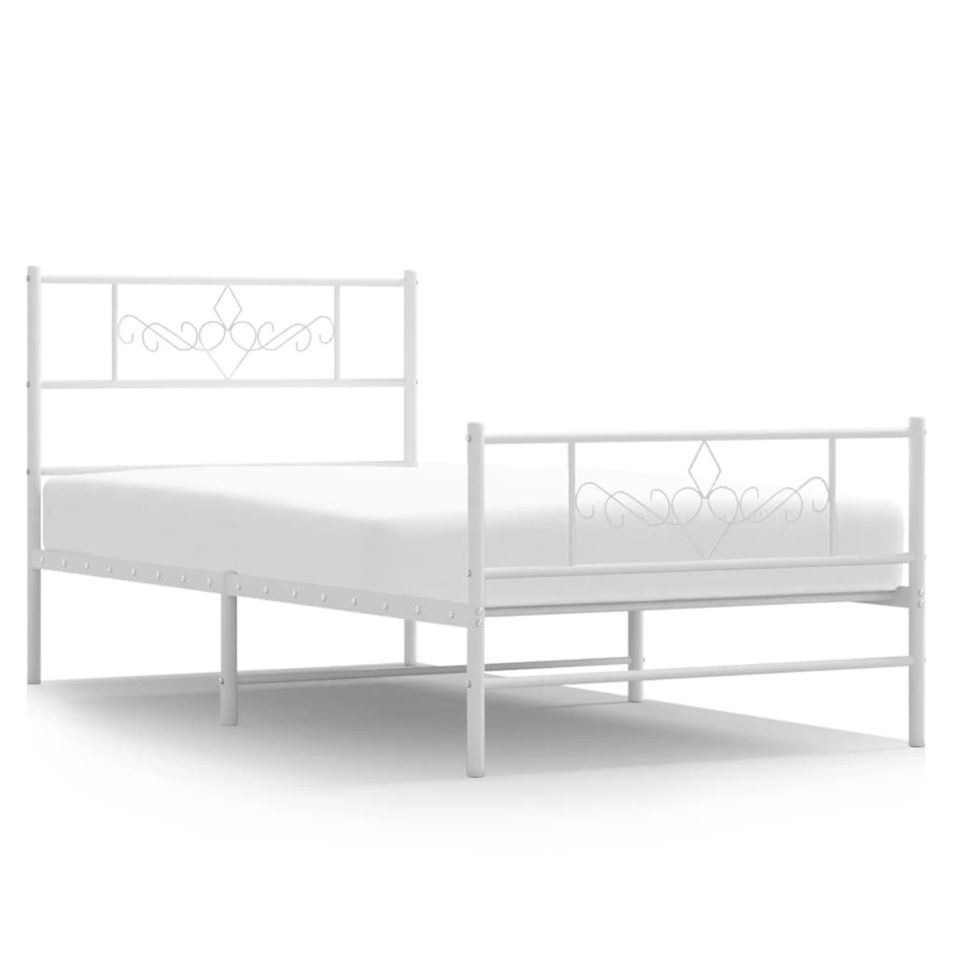 Cadre de lit métal avec tête de lit/pied de lit blanc 80x200 cm - Photo n°1