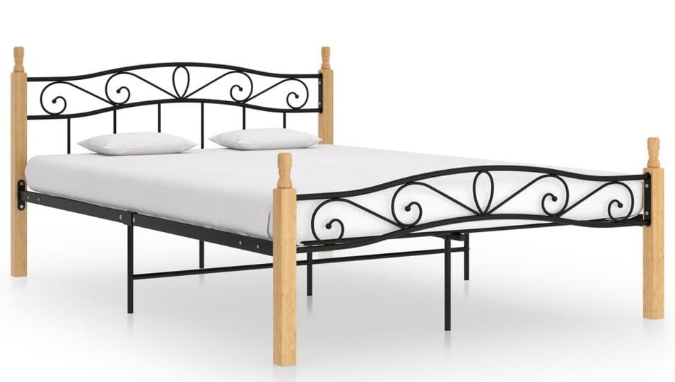 Lit Noir Métal et bois de chêne massif 140x200 cm 2 - Photo n°1