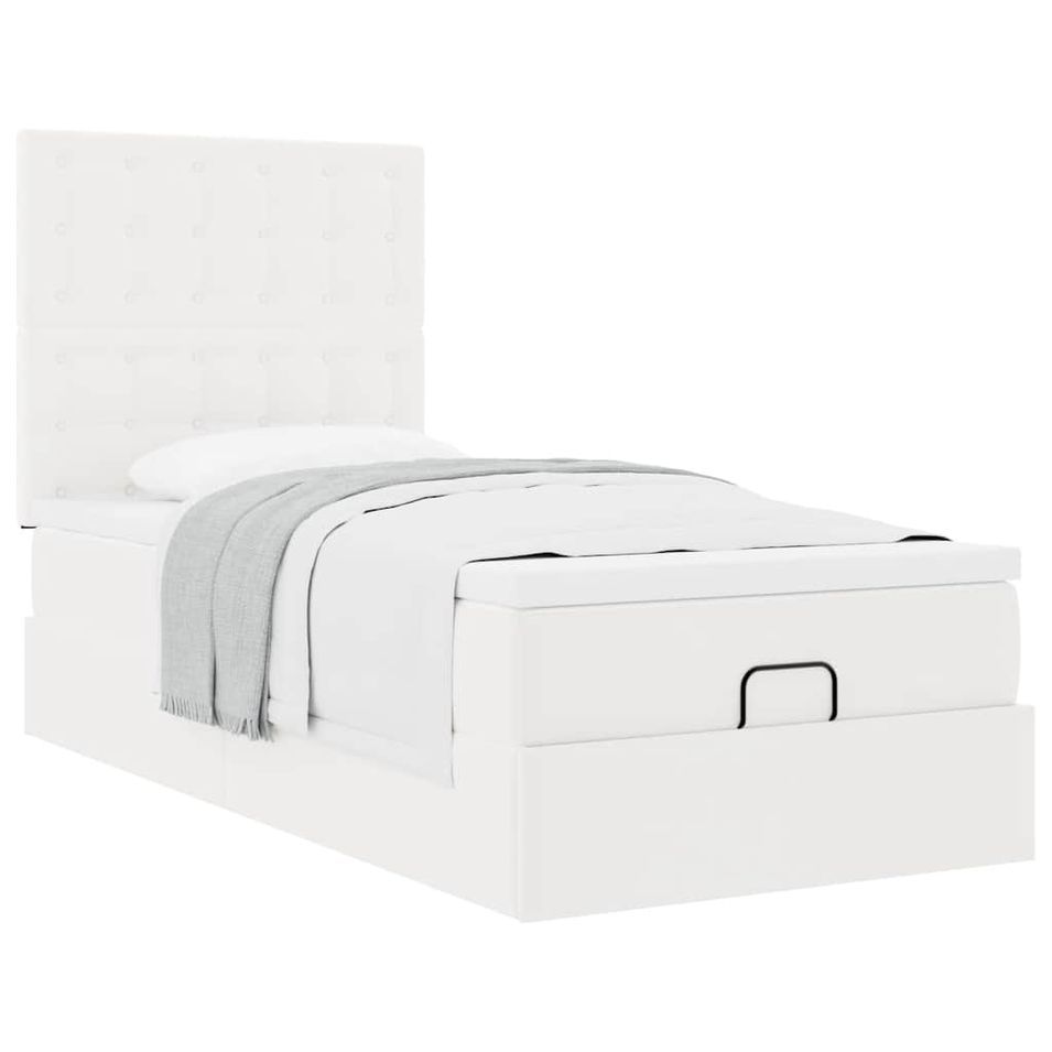 Cadre de lit ottoman avec matelas blanc 100x200 cm similicuir - Photo n°1