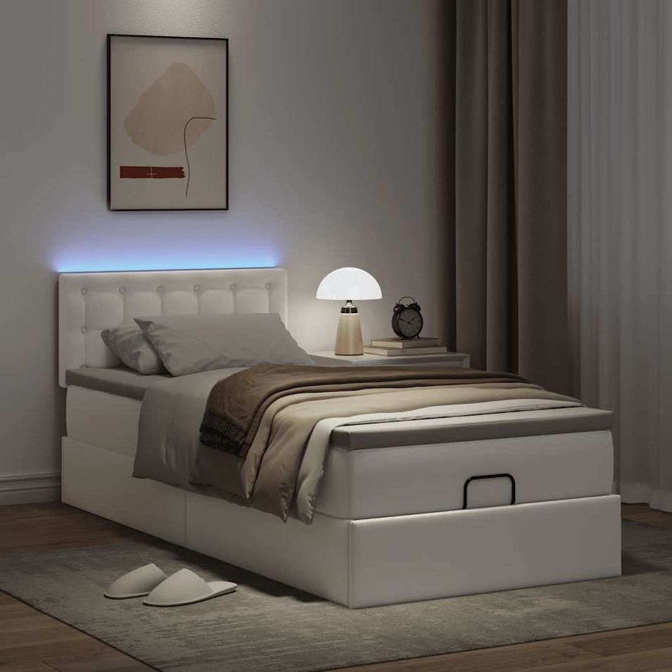 Cadre de lit ottoman avec matelas blanc pur 90x190cm similicuir - Photo n°1