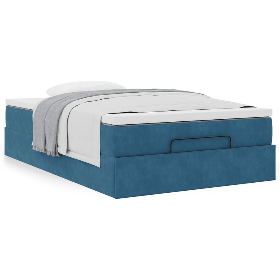 Cadre de lit ottoman avec matelas bleu foncé 120x190 cm velours - Photo n°1