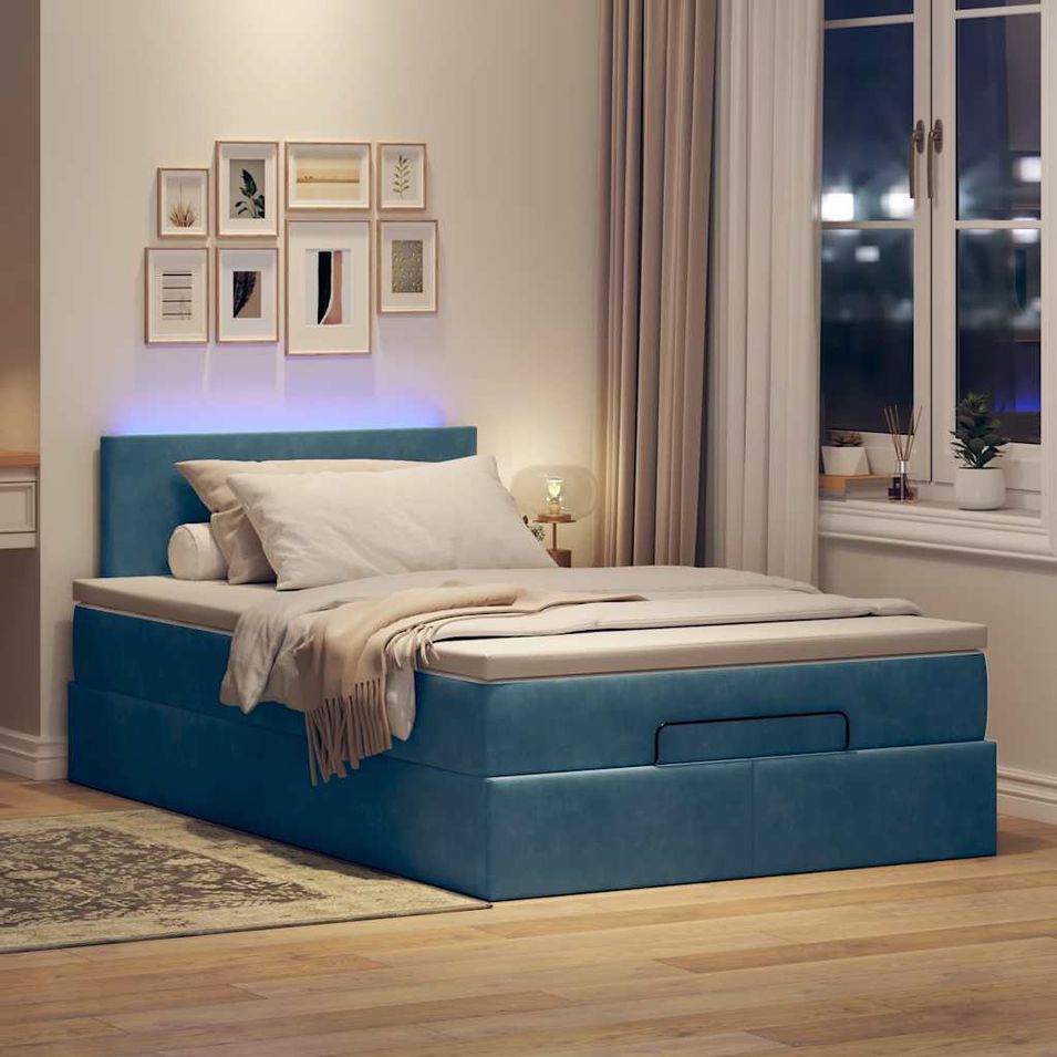 Cadre de lit ottoman avec matelas bleu foncé 120x190 cm velours - Photo n°1