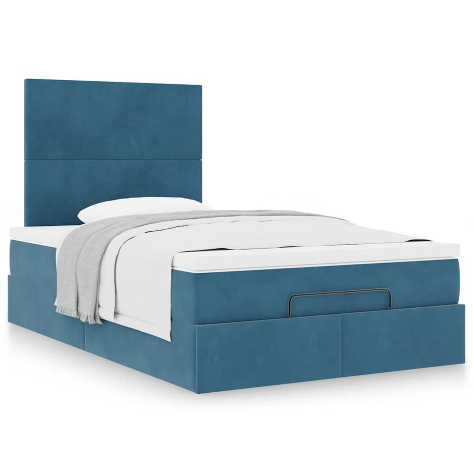 Cadre de lit ottoman avec matelas bleu foncé 120x190 cm velours - Photo n°1