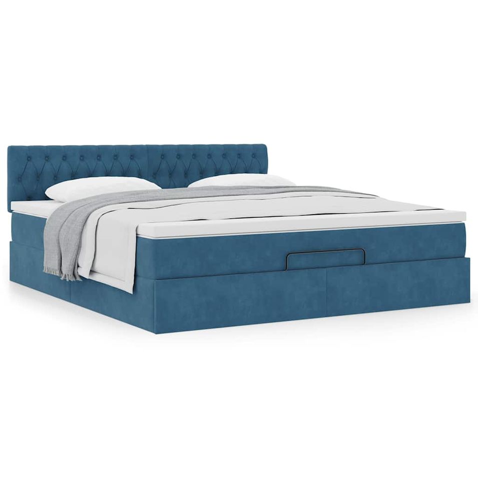 Cadre de lit ottoman avec matelas bleu foncé 180x200 cm velours - Photo n°1
