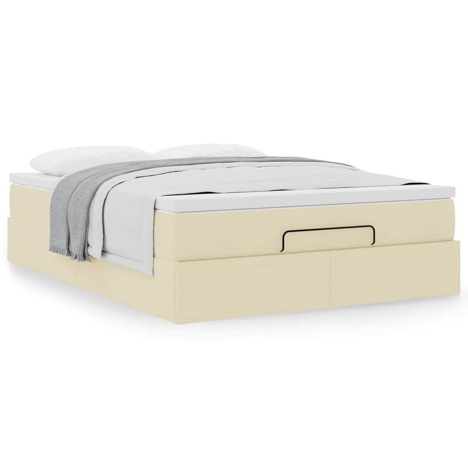 Cadre de lit ottoman avec matelas crème 140x200 cm tissu - Photo n°1
