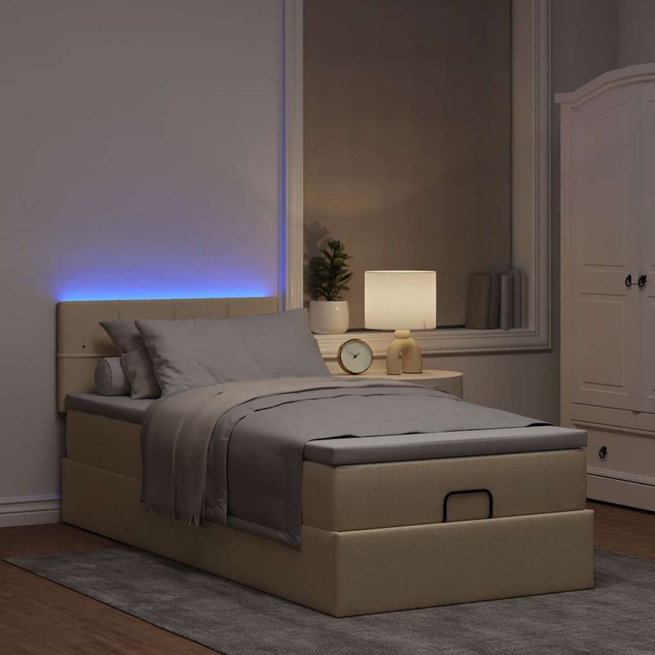 Cadre de lit ottoman avec matelas crème 80x200 cm tissu - Photo n°1