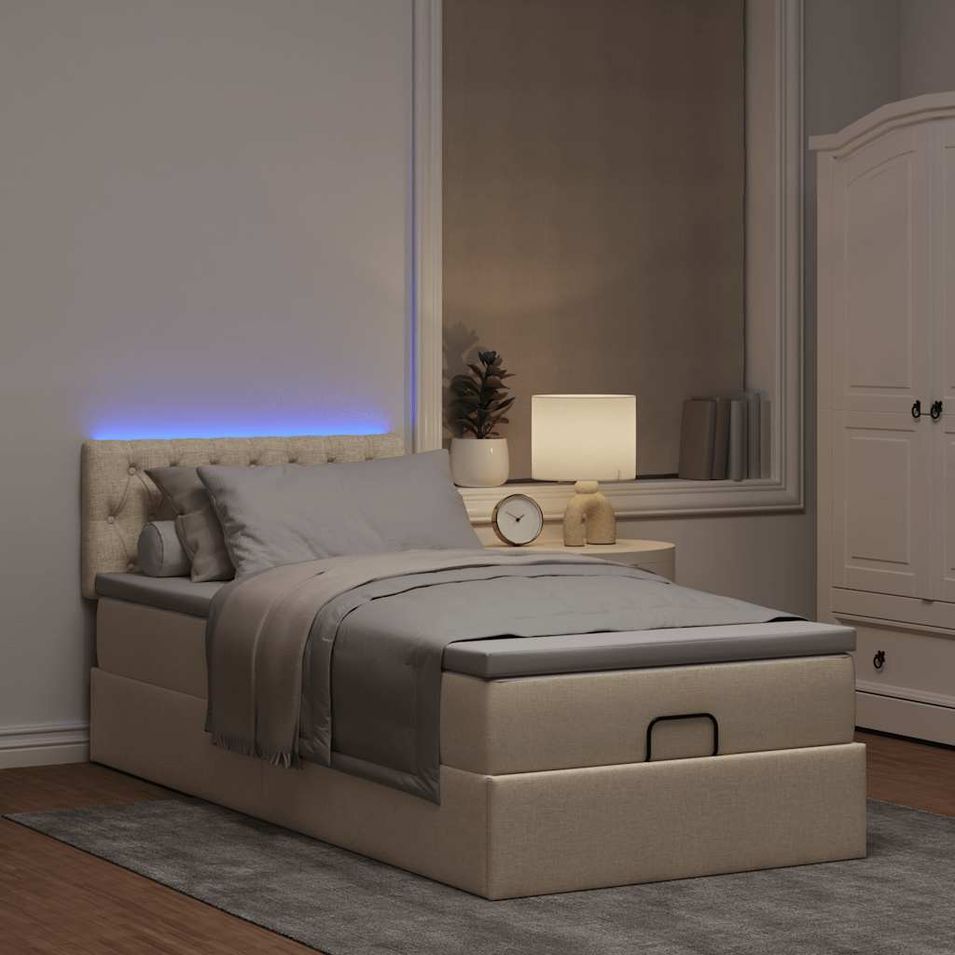 Cadre de lit ottoman avec matelas crème 90x190 cm tissu - Photo n°1
