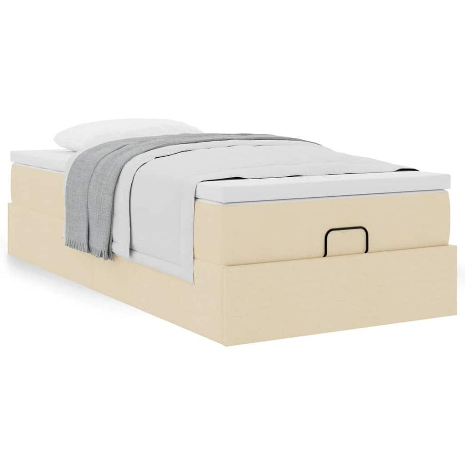 Cadre de lit ottoman avec matelas crème 90x200 cm tissu - Photo n°1