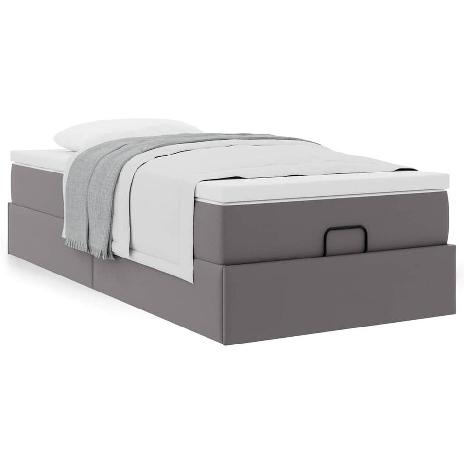 Cadre de lit ottoman avec matelas gris 100x200 cm similicuir - Photo n°1