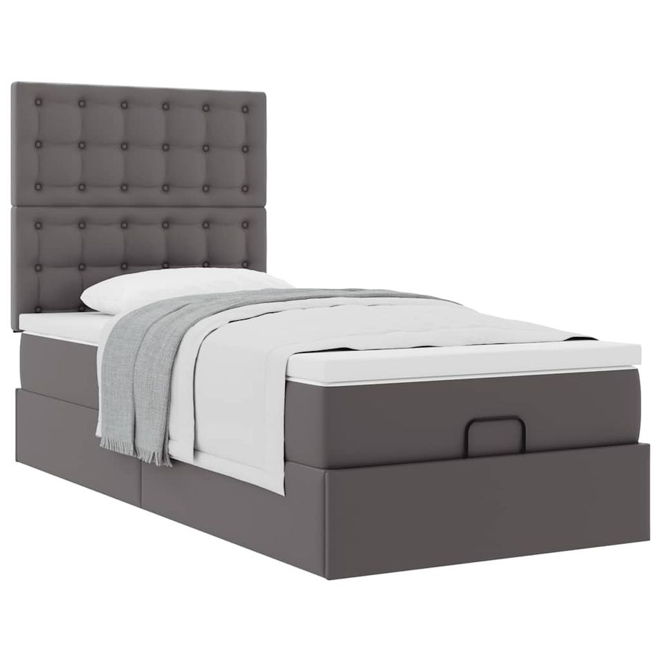 Cadre de lit ottoman avec matelas gris 100x200 cm similicuir - Photo n°1