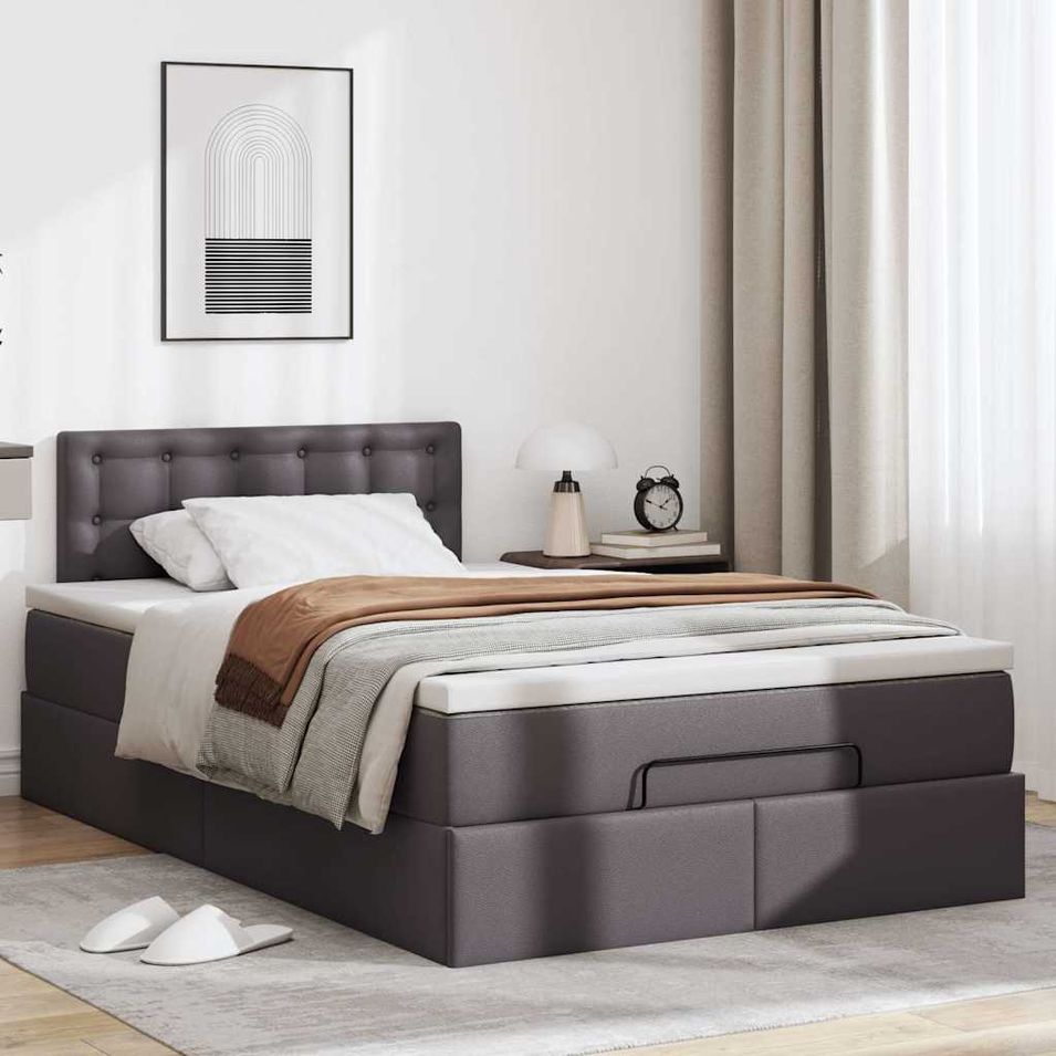 Cadre de lit ottoman avec matelas gris 120x190 cm similicuir - Photo n°1