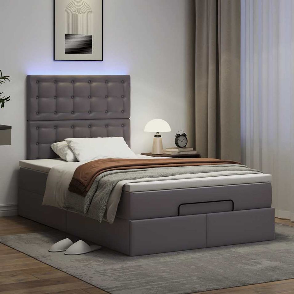 Cadre de lit ottoman avec matelas gris 120x200 cm similicuir - Photo n°1
