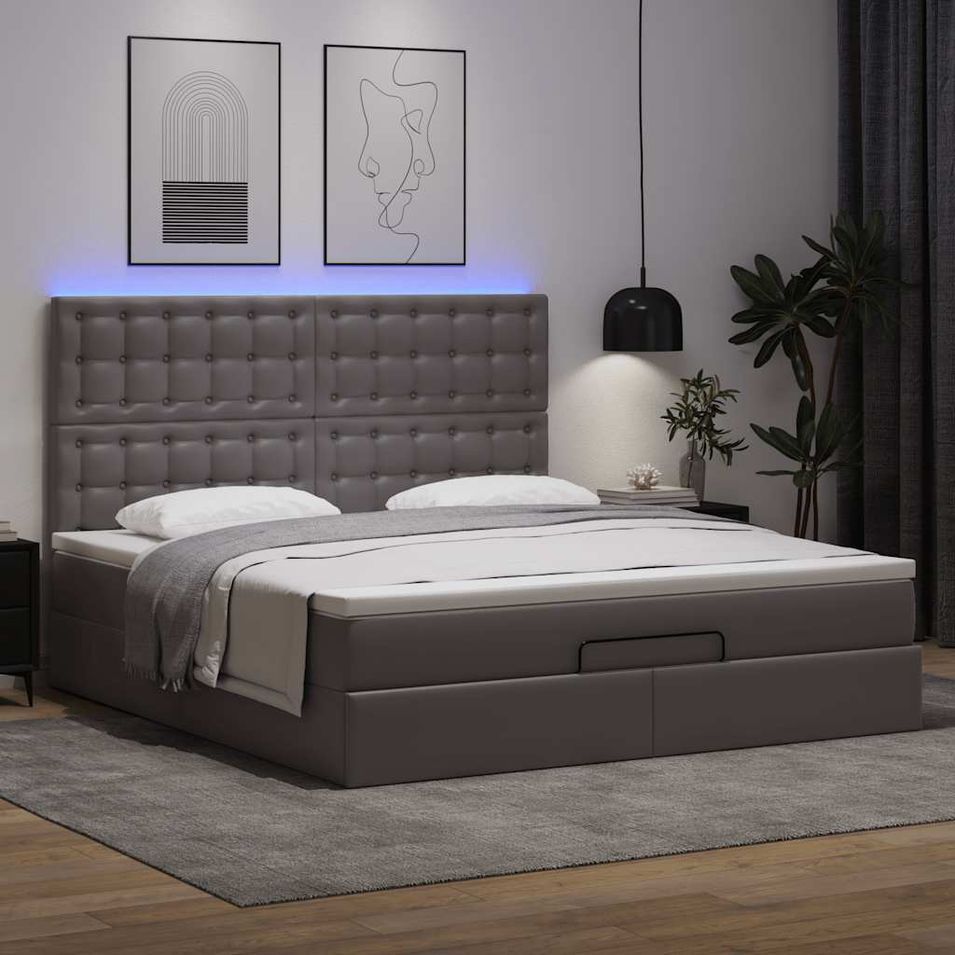 Cadre de lit ottoman avec matelas gris 180x200 cm similicuir - Photo n°1
