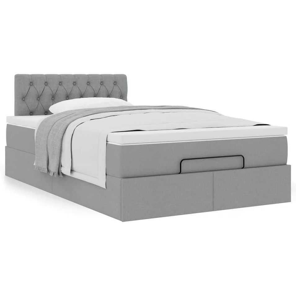 Cadre de lit ottoman avec matelas gris clair 120x190 cm tissu - Photo n°1