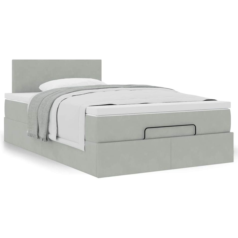 Cadre de lit ottoman avec matelas gris clair 120x190 cm velours - Photo n°1