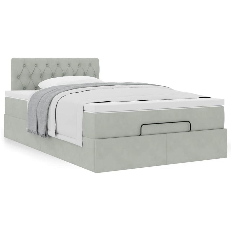 Cadre de lit ottoman avec matelas gris clair 120x190 cm velours - Photo n°1