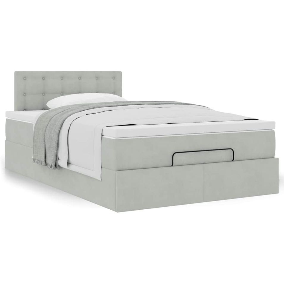 Cadre de lit ottoman avec matelas gris clair 120x190 cm velours - Photo n°1
