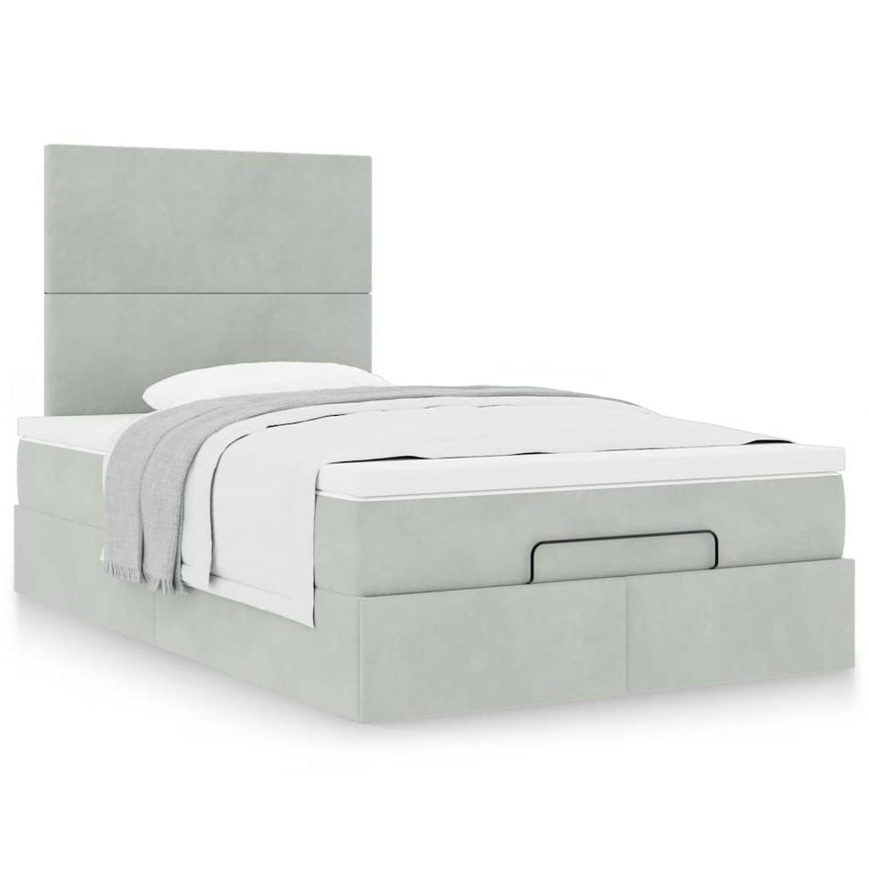 Cadre de lit ottoman avec matelas gris clair 120x190 cm velours - Photo n°1