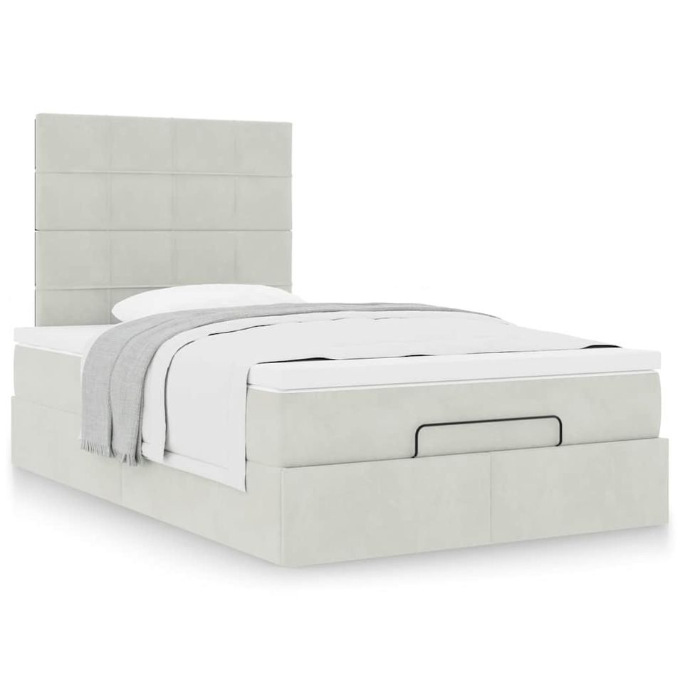 Cadre de lit ottoman avec matelas gris clair 120x190 cm velours - Photo n°1