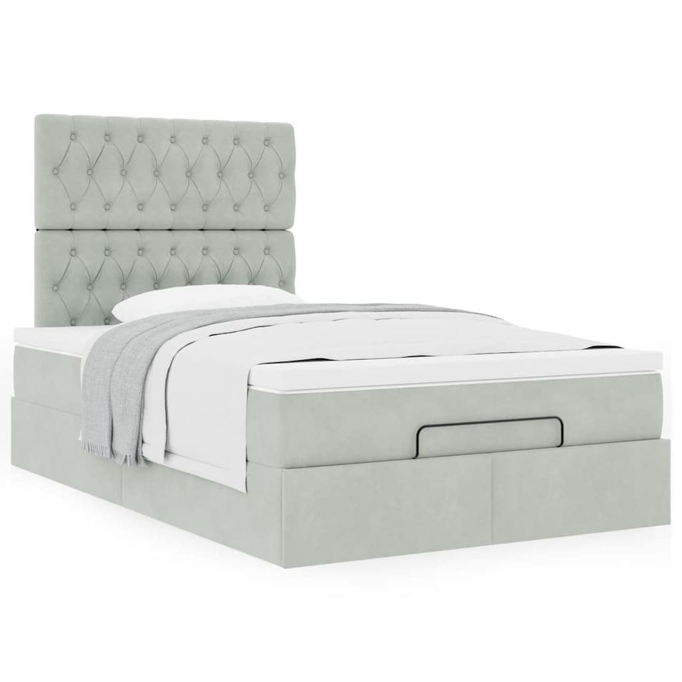 Cadre de lit ottoman avec matelas gris clair 120x190 cm velours - Photo n°1