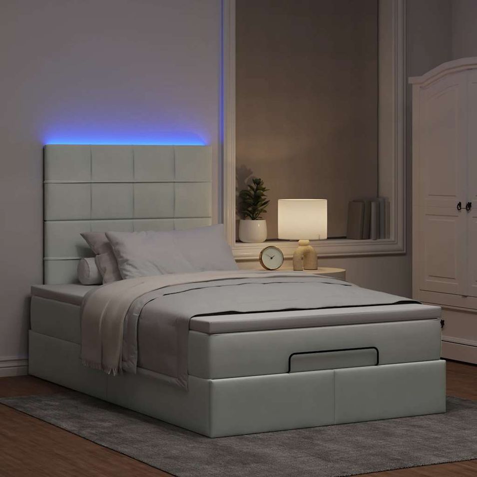 Cadre de lit ottoman avec matelas gris clair 120x190 cm velours - Photo n°1