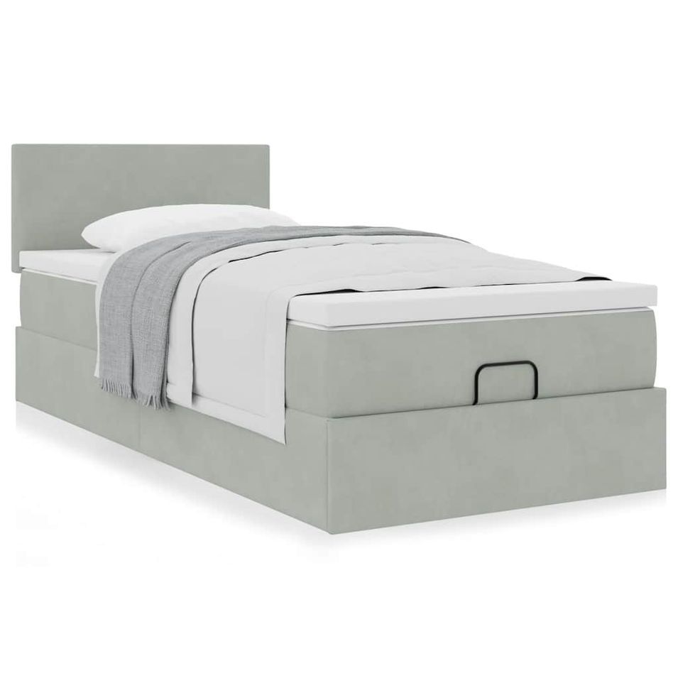 Cadre de lit ottoman avec matelas gris clair 80x200 cm velours - Photo n°1