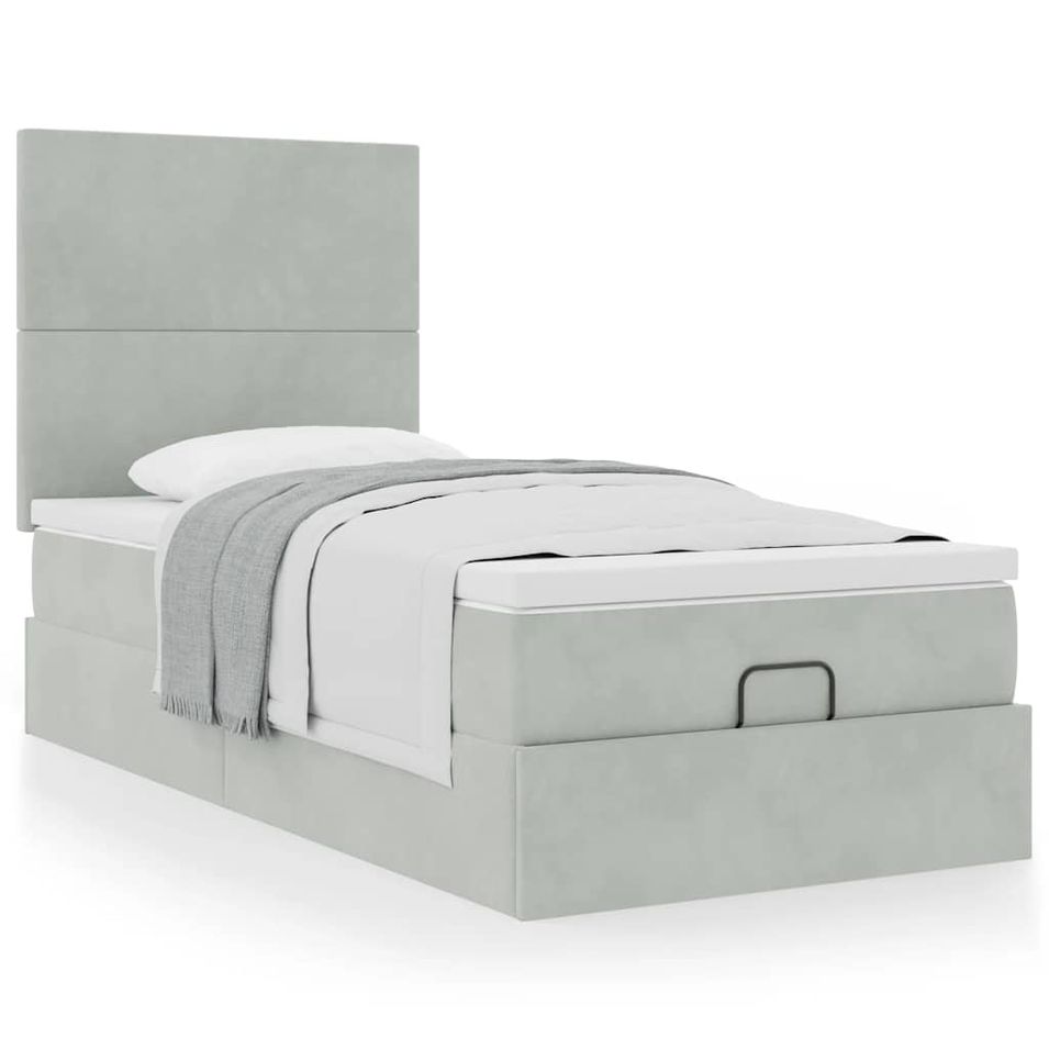 Cadre de lit ottoman avec matelas gris clair 80x200 cm velours - Photo n°1