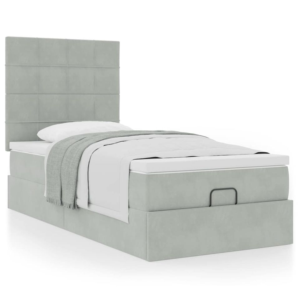 Cadre de lit ottoman avec matelas gris clair 80x200 cm velours - Photo n°1
