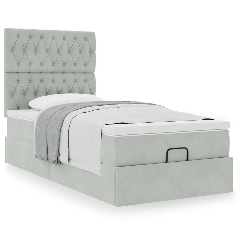 Cadre de lit ottoman avec matelas gris clair 80x200 cm velours - Photo n°1