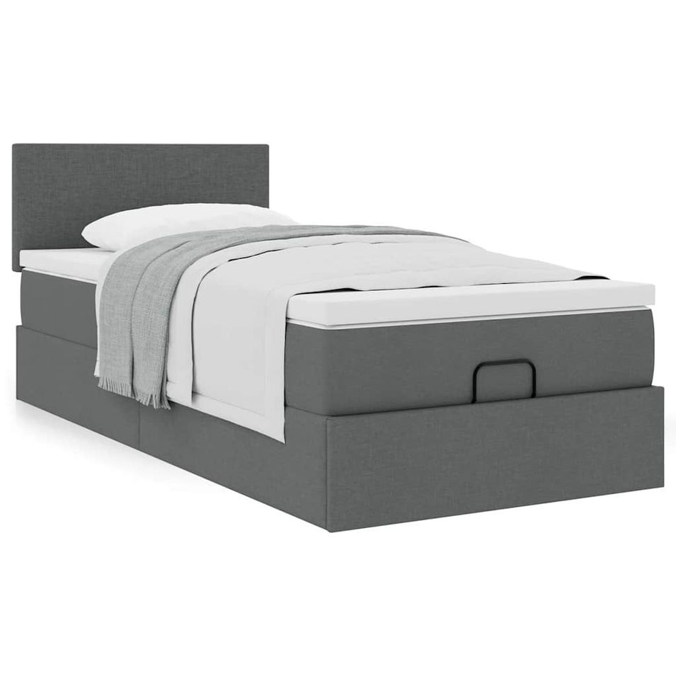 Cadre de lit ottoman avec matelas gris foncé 100x200 cm tissu - Photo n°1