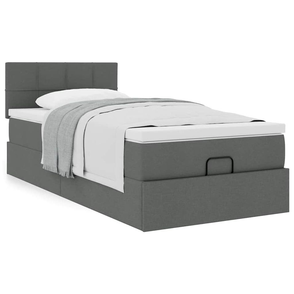 Cadre de lit ottoman avec matelas gris foncé 100x200 cm tissu - Photo n°1