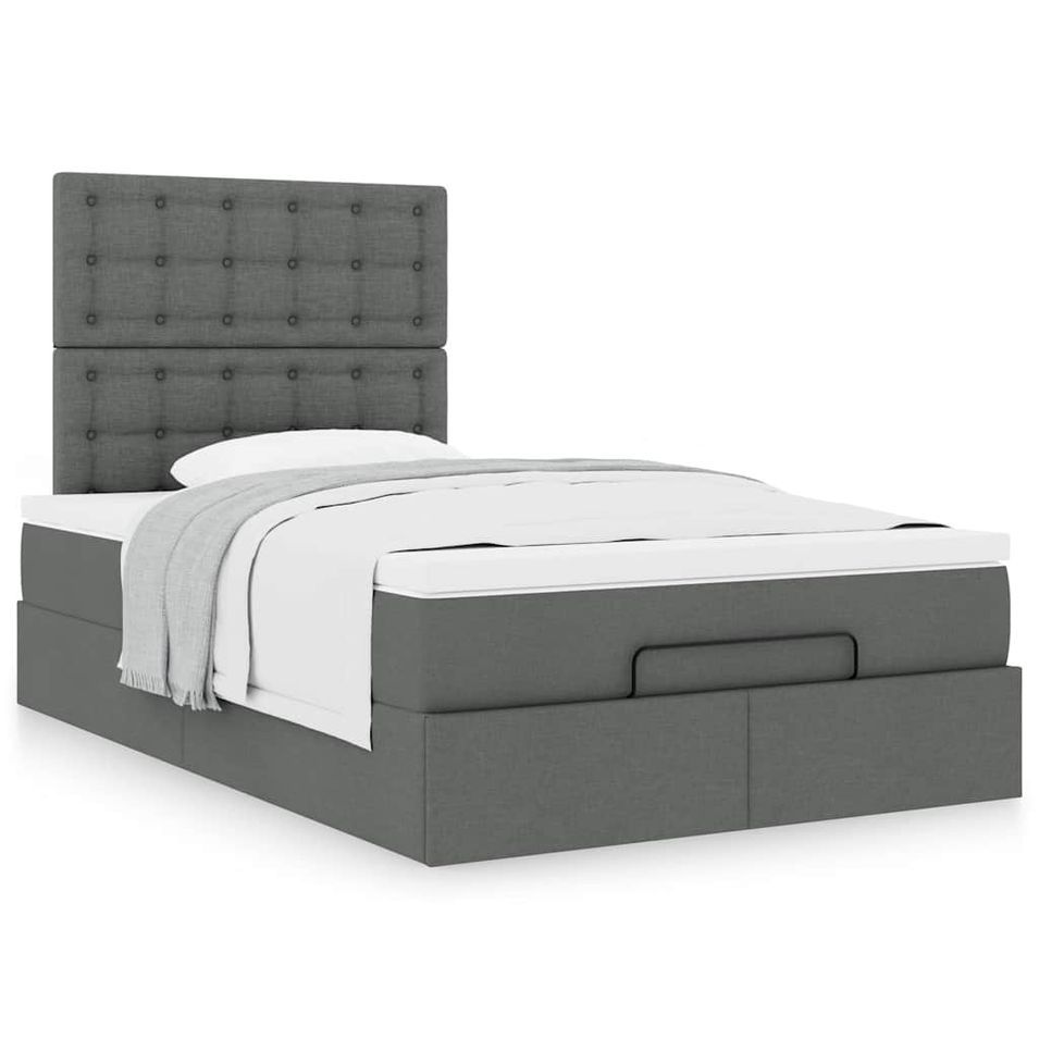 Cadre de lit ottoman avec matelas gris foncé 120x190 cm tissu - Photo n°1