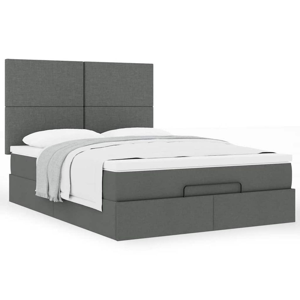 Cadre de lit ottoman avec matelas gris foncé 140x200 cm tissu - Photo n°1