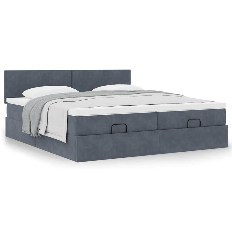 Cadre de lit ottoman avec matelas gris foncé 180x200cm velours - Photo n°1