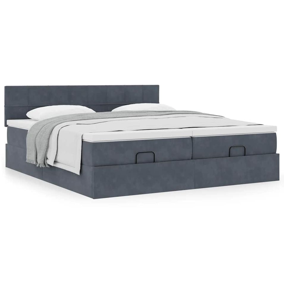 Cadre de lit ottoman avec matelas gris foncé 180x200cm velours - Photo n°1