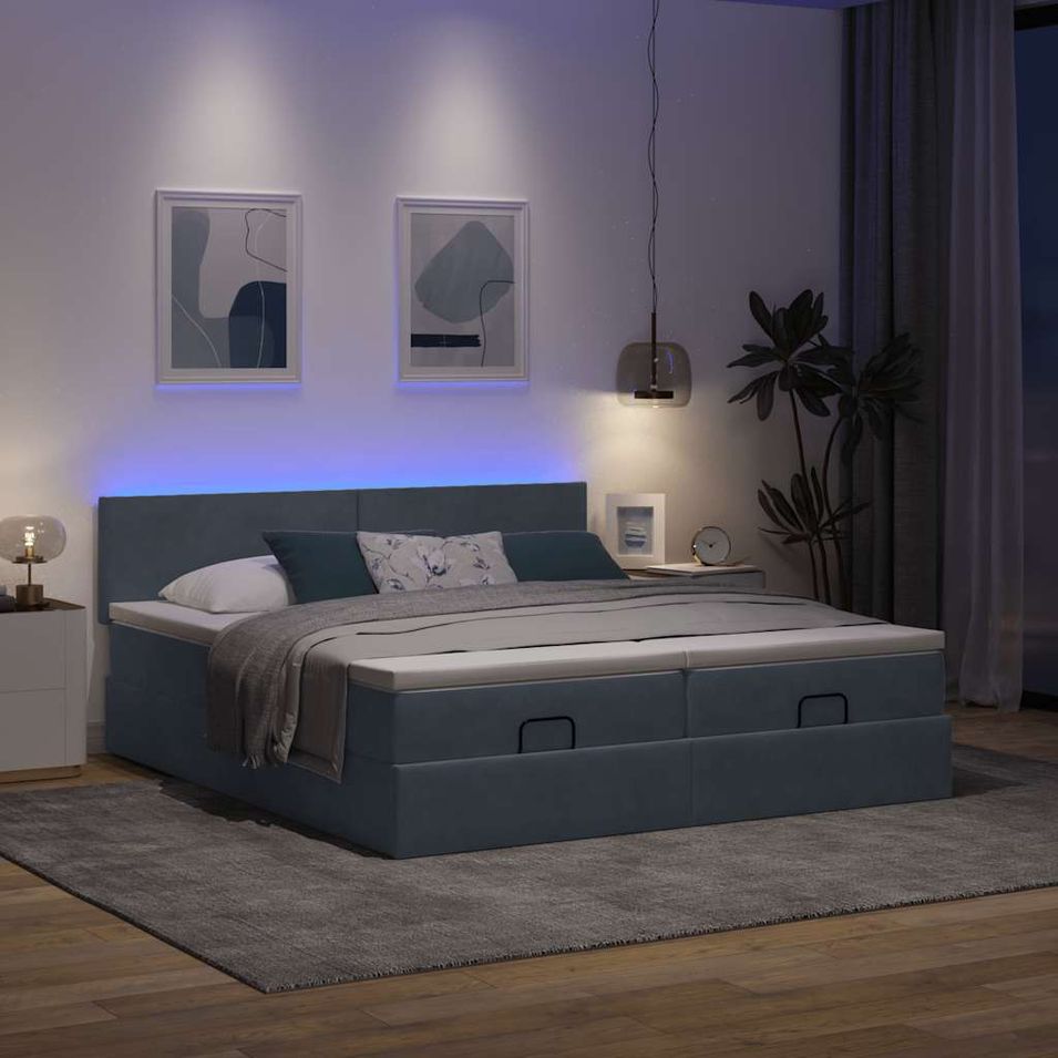 Cadre de lit ottoman avec matelas gris foncé 180x200cm velours - Photo n°1